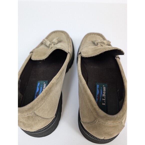 LL Bean Tasseled Leather Loafers Moccasins Women 7 M Tan Suede Rubber Soles - Picture 7 of 10